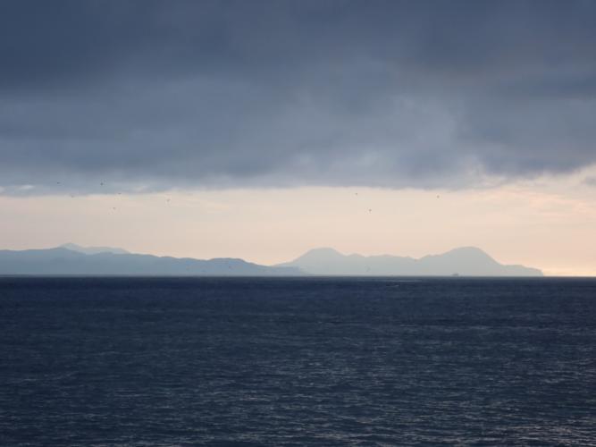 Now we can see Hokkaido! The current through the Strait is ferocious. As I sailed, left of frame is where the board was pointed, but Cape on the right is where I ended up.