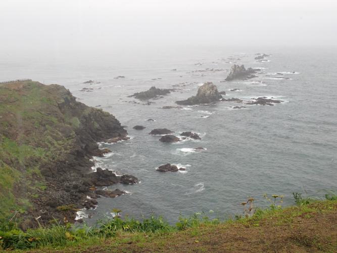 Looking down at the Cape Erimo rocks. The passage between them was brief but intense!