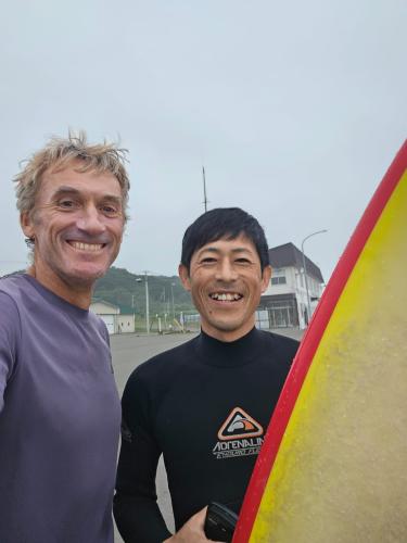 At Atsunai, with Horoshi Iwano (who  went for a paddle to rescue his fishing line!)