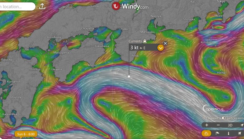 Kuroshio current on Windy